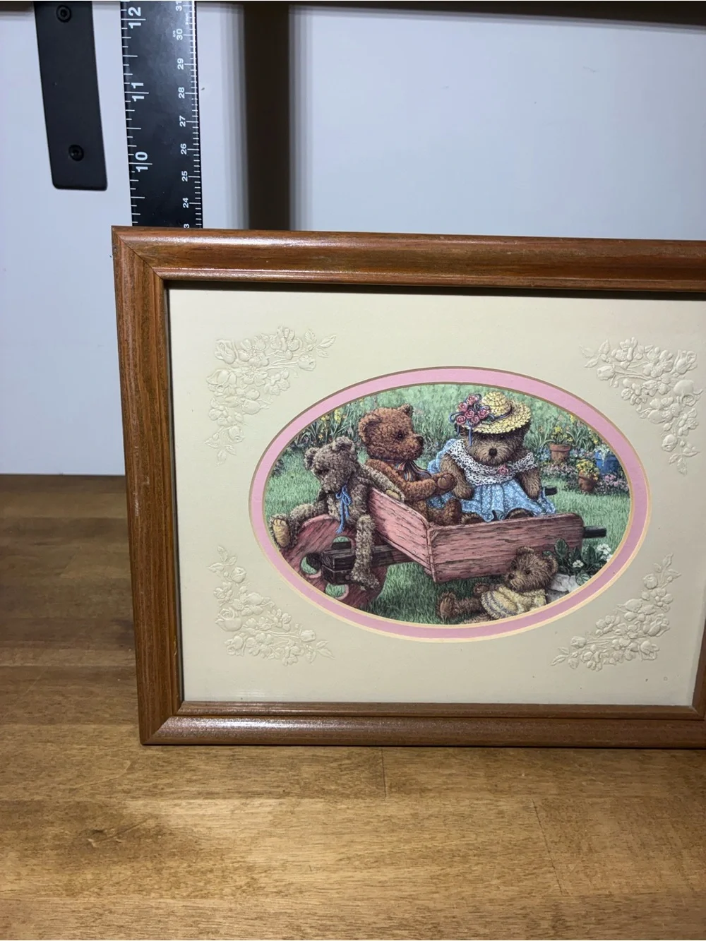 Vintage Nita Showers Teddy’s Wheelbarrow Framed Bear Art Lang 12x10